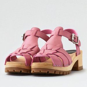 NEW! Swedish Hasbeens Pink Grunge Sandal Clog Heel